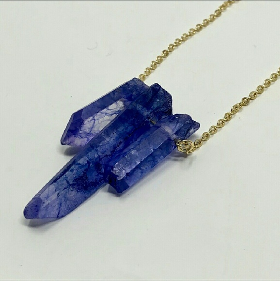 14K Gold Purplish-Blue Triple Quartz Necklace - Picture 3 of 8